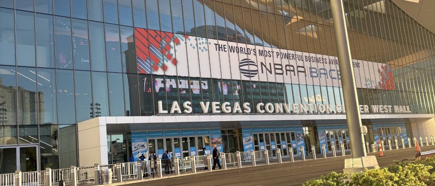 NBAA-BACE banner on the Las Vegas Convention Center West Hall